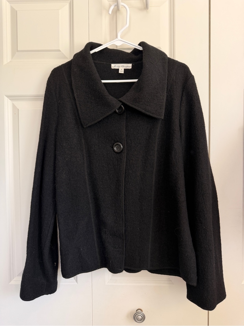 Vintage Marisa Christina 100% Wool Black Button-Front Cardigan